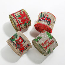 Load image into Gallery viewer, 2M/Roll Craft Ribbon Imitation Hemp Ribbon Wire Wire Edge Linen Ribbon Christmas Decoration Green and Red Snowflake Plaid Ribbon