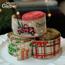 Load image into Gallery viewer, 2M/Roll Craft Ribbon Imitation Hemp Ribbon Wire Wire Edge Linen Ribbon Christmas Decoration Green and Red Snowflake Plaid Ribbon