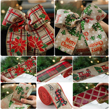 Load image into Gallery viewer, 2M/Roll Craft Ribbon Imitation Hemp Ribbon Wire Wire Edge Linen Ribbon Christmas Decoration Green and Red Snowflake Plaid Ribbon