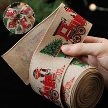 Load image into Gallery viewer, 2M/Roll Craft Ribbon Imitation Hemp Ribbon Wire Wire Edge Linen Ribbon Christmas Decoration Green and Red Snowflake Plaid Ribbon