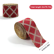 Load image into Gallery viewer, 2M/Roll Craft Ribbon Imitation Hemp Ribbon Wire Wire Edge Linen Ribbon Christmas Decoration Green and Red Snowflake Plaid Ribbon