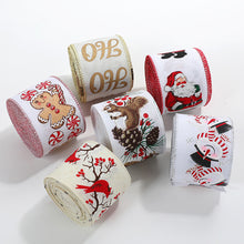 Load image into Gallery viewer, 2M/Roll Craft Ribbon Imitation Hemp Ribbon Wire Wire Edge Linen Ribbon Christmas Decoration Green and Red Snowflake Plaid Ribbon