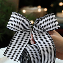 Load image into Gallery viewer, 2M/Roll Craft Ribbon Imitation Hemp Ribbon Wire Wire Edge Linen Ribbon Christmas Decoration Black and White Snowflake Plaid Ribbon