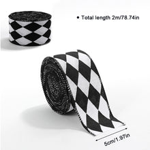 Load image into Gallery viewer, 2M/Roll Craft Ribbon Imitation Hemp Ribbon Wire Wire Edge Linen Ribbon Christmas Decoration Black and White Snowflake Plaid Ribbon