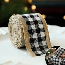 Load image into Gallery viewer, 2M/Roll Craft Ribbon Imitation Hemp Ribbon Wire Wire Edge Linen Ribbon Christmas Decoration Black and White Snowflake Plaid Ribbon