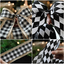 Load image into Gallery viewer, 2M/Roll Craft Ribbon Imitation Hemp Ribbon Wire Wire Edge Linen Ribbon Christmas Decoration Black and White Snowflake Plaid Ribbon