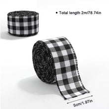 Load image into Gallery viewer, 2M/Roll Craft Ribbon Imitation Hemp Ribbon Wire Wire Edge Linen Ribbon Christmas Decoration Black and White Snowflake Plaid Ribbon
