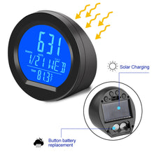 Load image into Gallery viewer, 2 In 1 Car Interior Solar Clock LCD Digital Time Watch Auto Clocks Thermometer with Backlight Digital Display Car Accessories