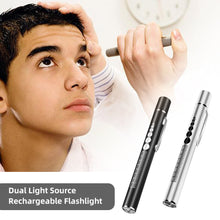 Load image into Gallery viewer, Mini Portable LED Pen Light USB Rechargeable Nursing Flashlight LED Torch Lamp With Stainless Steel Clip Pocket Led Flashlight
