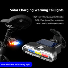 Load image into Gallery viewer, Bicycle Solar Taillight Rear Light Road Safety Light Ultra-bright Bike Taillight Waterproof Rechargeable 7 Modes Easy Install Ideal for Cyclists