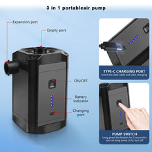 Load image into Gallery viewer, Portable Electric Air Pump Inflator Pump Rechargeable Air Compressor Battery PVC Boat Mattress Inflatable Pool Raft Tyre Balls