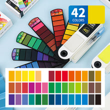 Load image into Gallery viewer, 18/24/36/42 Solid Watercolor Pigment Set Foldable Travel WaterColor With Water Brush Pen Art Specific Fan Shaped Painting Tool