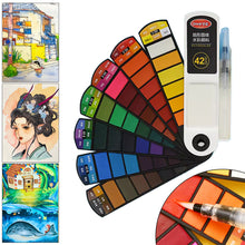 Load image into Gallery viewer, 18/24/36/42 Solid Watercolor Pigment Set Foldable Travel WaterColor With Water Brush Pen Art Specific Fan Shaped Painting Tool
