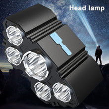 Load image into Gallery viewer, 5LED Strong Long-range Headlight USB Charging Outdoor Night Fishing Waterproof Camping Work Headlight