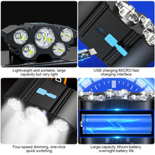 Load image into Gallery viewer, 5LED Strong Long-range Headlight USB Charging Outdoor Night Fishing Waterproof Camping Work Headlight