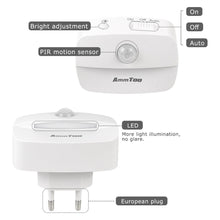 Load image into Gallery viewer, LED Night Light EU Plug In Lamp Smart Motion Sensor Light Indoor Mini Wall Lamp WC Hallway Stair Bedside Night Lamp Home Decoration Nightlights