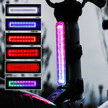 Load image into Gallery viewer, RGB LED USB Cycling Tail Light 750 mAh Bicycle Lights Memory Mode Rainbow Warning Waterproof Helmet Scooter Rear Taillight