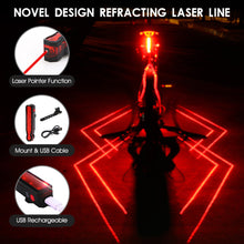 Load image into Gallery viewer, USB Rechargeable Bike Rear Light Laser Line Warning Lamp Waterproof Seatpost LED Light MTB Road Bicycle Taillight