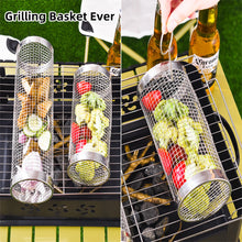 Load image into Gallery viewer, BBQ Grill Basket Wire Mesh Cylinder Portable Round 304 Stainless Steel Grill Basket Barbecue Rack Outdoor Camping Fumigator Tasty