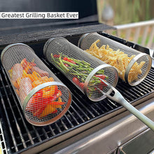 Load image into Gallery viewer, BBQ Grill Basket Wire Mesh Cylinder Portable Round 304 Stainless Steel Grill Basket Barbecue Rack Outdoor Camping Fumigator Tasty