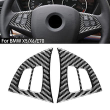 Load image into Gallery viewer, 2Pcs Car Carbon Fiber Pattern Steering Wheel Button Panel Trim Cover Sticker For BMW X5 X6 E70 08-13 Accessories