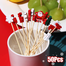 Load image into Gallery viewer, 50pcs 12cm Christmas Disposable Bamboo Pick Fruit Sticks Buffet Cupcake Fruit Fork Party Dessert Salad Sticks Wedding Decoration