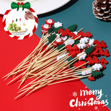 Load image into Gallery viewer, 50pcs 12cm Christmas Disposable Bamboo Pick Fruit Sticks Buffet Cupcake Fruit Fork Party Dessert Salad Sticks Wedding Decoration