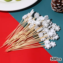 Load image into Gallery viewer, 50pcs 12cm Christmas Disposable Bamboo Pick Fruit Sticks Buffet Cupcake Fruit Fork Party Dessert Salad Sticks Wedding Decoration