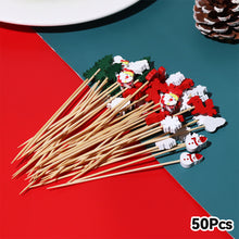 Load image into Gallery viewer, 50pcs 12cm Christmas Disposable Bamboo Pick Fruit Sticks Buffet Cupcake Fruit Fork Party Dessert Salad Sticks Wedding Decoration