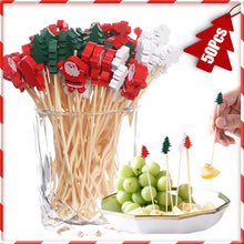 Load image into Gallery viewer, 50pcs 12cm Christmas Disposable Bamboo Pick Fruit Sticks Buffet Cupcake Fruit Fork Party Dessert Salad Sticks Wedding Decoration