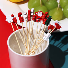 Load image into Gallery viewer, 50pcs 12cm Christmas Disposable Bamboo Pick Fruit Sticks Buffet Cupcake Fruit Fork Party Dessert Salad Sticks Wedding Decoration