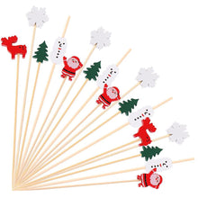 Load image into Gallery viewer, 50pcs 12cm Christmas Disposable Bamboo Pick Fruit Sticks Buffet Cupcake Fruit Fork Party Dessert Salad Sticks Wedding Decoration