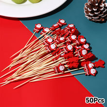 Load image into Gallery viewer, 50pcs 12cm Christmas Disposable Bamboo Pick Fruit Sticks Buffet Cupcake Fruit Fork Party Dessert Salad Sticks Wedding Decoration