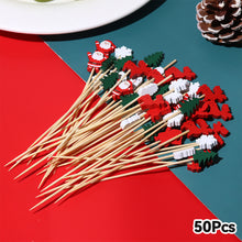 Load image into Gallery viewer, 50pcs 12cm Christmas Disposable Bamboo Pick Fruit Sticks Buffet Cupcake Fruit Fork Party Dessert Salad Sticks Wedding Decoration