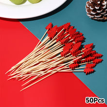 Load image into Gallery viewer, 50pcs 12cm Christmas Disposable Bamboo Pick Fruit Sticks Buffet Cupcake Fruit Fork Party Dessert Salad Sticks Wedding Decoration