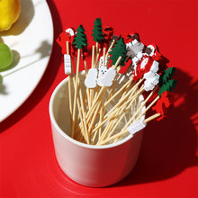 Load image into Gallery viewer, 50pcs 12cm Christmas Disposable Bamboo Pick Fruit Sticks Buffet Cupcake Fruit Fork Party Dessert Salad Sticks Wedding Decoration