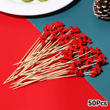 Load image into Gallery viewer, 50pcs 12cm Christmas Disposable Bamboo Pick Fruit Sticks Buffet Cupcake Fruit Fork Party Dessert Salad Sticks Wedding Decoration