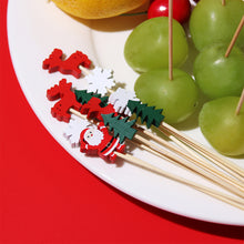 Load image into Gallery viewer, 50pcs 12cm Christmas Disposable Bamboo Pick Fruit Sticks Buffet Cupcake Fruit Fork Party Dessert Salad Sticks Wedding Decoration