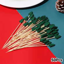 Load image into Gallery viewer, 50pcs 12cm Christmas Disposable Bamboo Pick Fruit Sticks Buffet Cupcake Fruit Fork Party Dessert Salad Sticks Wedding Decoration