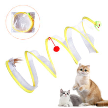 Load image into Gallery viewer, Folded Cat Spiral Tunnel Mouse Pendant Spring Toy S Type Cat Tunnel Tube Pet Collapsible Interactive Toy with Feather for Rabbit Kitten