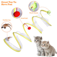 Load image into Gallery viewer, Folded Cat Spiral Tunnel Mouse Pendant Spring Toy S Type Cat Tunnel Tube Pet Collapsible Interactive Toy with Feather for Rabbit Kitten