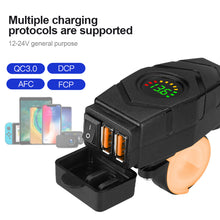 Load image into Gallery viewer, 36W Motorcycle Dual USB Charger Handlebar QC3.0 Fast Charging Waterproof 12V Phone Socket Adapter With Voltmeter Display Accessories
