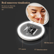 Load image into Gallery viewer, Portable Smart UV Sunscreen Test Mirror with Light 1000mah Rechargeable Vanity Mirror Beauty Sunscreen Makeup Pocket Size Traveling