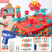 Load image into Gallery viewer, 230pcs Children DIY Tool Toys Set Electric Drill Screw Nuts 3D Puzzle Toy Pretend Play Tool Kits 2D/3D Educational Toy