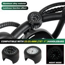 Load image into Gallery viewer, Motorcycle Handlebar Luminous Clock Mount Black for 22mm-25mm Scooter Bicycle Handlebar Waterproof Time Display Aluminum Quartz Watch