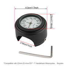 Load image into Gallery viewer, Motorcycle Handlebar Luminous Clock Mount Black for 22mm-25mm Scooter Bicycle Handlebar Waterproof Time Display Aluminum Quartz Watch