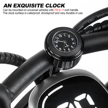 Load image into Gallery viewer, Motorcycle Handlebar Luminous Clock Mount Black for 22mm-25mm Scooter Bicycle Handlebar Waterproof Time Display Aluminum Quartz Watch