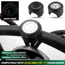 Load image into Gallery viewer, Motorcycle Handlebar Luminous Clock Mount Black for 22mm-25mm Scooter Bicycle Handlebar Waterproof Time Display Aluminum Quartz Watch