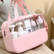 Load image into Gallery viewer, Splicing Makeup Bag PVC Translucent Large Capacity Bath Bag PU Waterproof Handheld Portable Travel Storage Bag