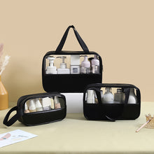 Load image into Gallery viewer, Splicing Makeup Bag PVC Translucent Large Capacity Bath Bag PU Waterproof Handheld Portable Travel Storage Bag